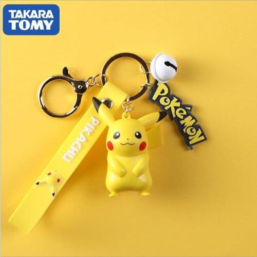 Takara Tomy Pokemon Anime Figures Car Keychain Pendant Toy Pikachu Psyduck Squirtle Bulbasaur Ornaments Doll Model Kids Gift