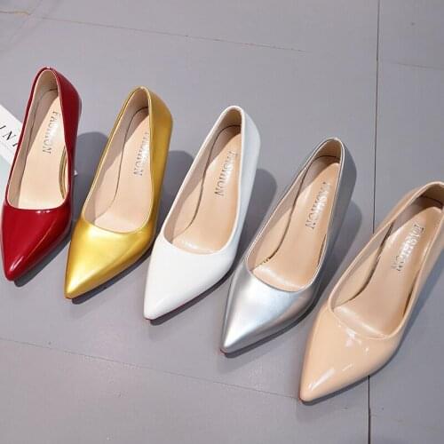 Super High Heels Basic Pumps White Wedding Shoes Patent Leather Dress Shoes Pointed Toe Boat Shoes Office Large Size 35-43 8809L