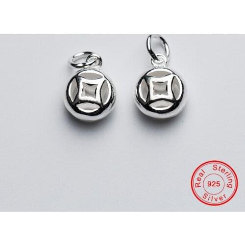 UQBing 925 Sterling Silver Round Hollow Ancient Coin Pendant Charms For DIY Bracelet Necklaces Jewelry Making Findings