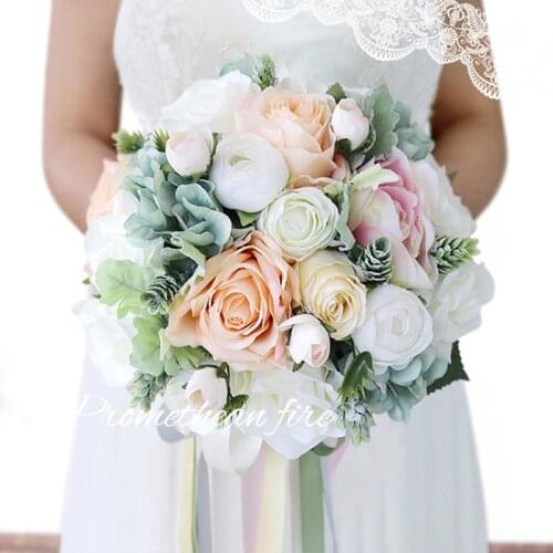 High Quality Bride Holding Flower Handmade Bridal Bridesmaid Wedding Bouquet Artificial Flowers Bouquets Home Decoration Flower