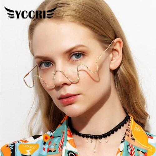 New Fashion Handmade Diamond Half Frame Ladies Sunglasses Frame Diamond Steampunk Metal Wave Pieceless Decorative Glasses Frame