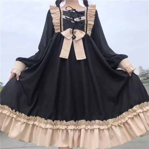 Harajuku Lolita Dress Daily Palace Bow-knot Sweet Cute Retro Lotus Leaf Bow Vestidos Noble Sweet Gothic Party Robe Renaissance