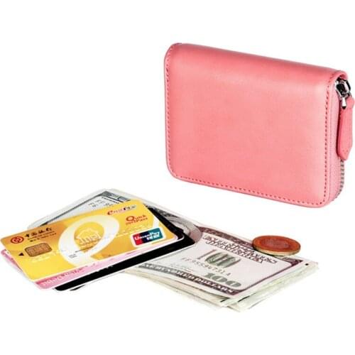 Womens RFID Blocking Zipper Wallet Genuine Leather Large Capacity Fashion Designer Small Short Wallets Coin Purse Card Holder