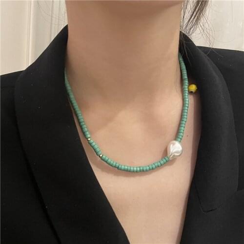 Bohemian Irregular Pearl Beaded Necklace For Women Personality Green Temperament Fashion Jewelry Choker Collares