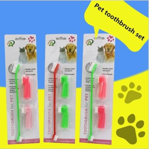 Pet supplies pet toothbrush set cat dog toothbrush double head toothbrush finger brush animal toothbrush