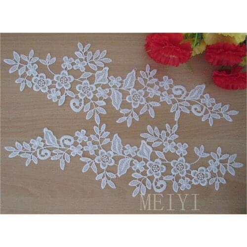 1 Pair White Polyester Flower Embroidered Lace Trim Ribbon Fabric Applique Patchwork Sewing Supplies Craft Clothes Decoration