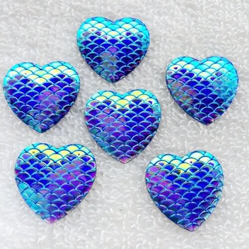 12pcs 25mm AB Resin Fish Scale Flatback Rhinestone heart Cabochon Embellishment Scrapbooking For DIY Crafts-A467