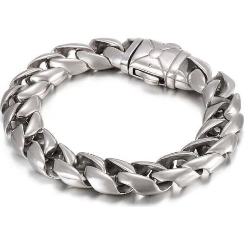 13mm Heavy Men Women Curb Cuban Link Bracelet Punk Rock Hiphop Silver Color Stainless Steel Biker Wristband Banlge Male Jewelry