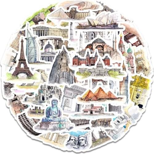 42Pcs World Heritage Sites Sticker Waterproof For Suitcase Refrigerator Skateboard Car Accessories Sticker