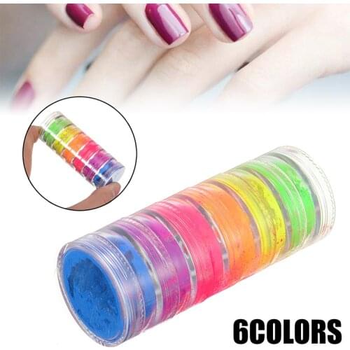 6Colors/Set Cosmetic Eyeshadow Neon Pigment Nail Art Powder Luminous Pigment Fluorescent Powder Nail Manicure Decoration