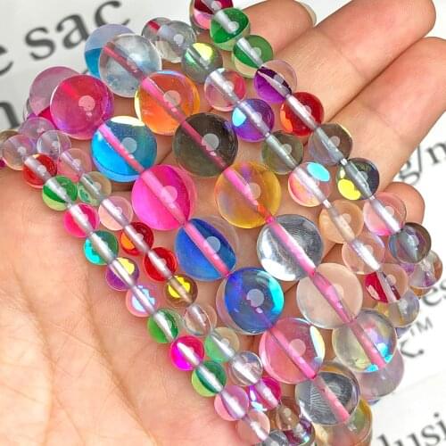 AAA Multicolor Austrian Crystal Glitter Bead Round Flash Labradorite Moonstone Beads For Jewelry Making Diy Bracelet 6 8 10 12mm