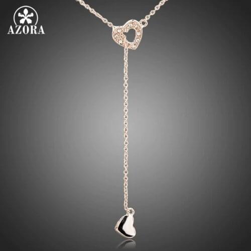AZORA Heart Linked To Heart Rose Gold Color Stellux Austrian Crystal Jewelry Pendant Necklace TN0082