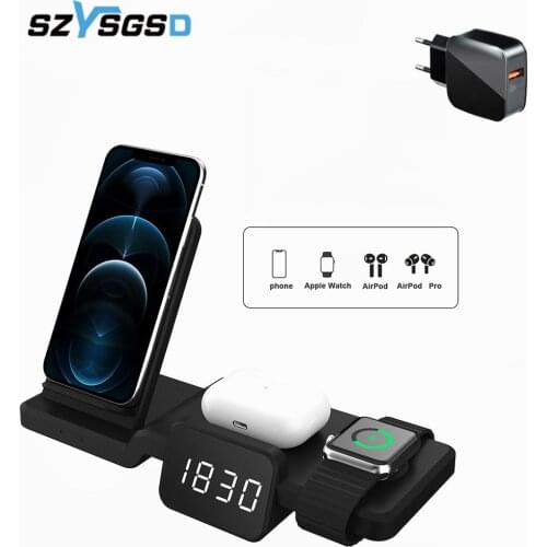 New Wireless Charger LED Alarm Clock Phone Charging Pad Digital Thermometer For IPhone 12 Pro 12 For i Watch 6 SE 5 Airpods Pro