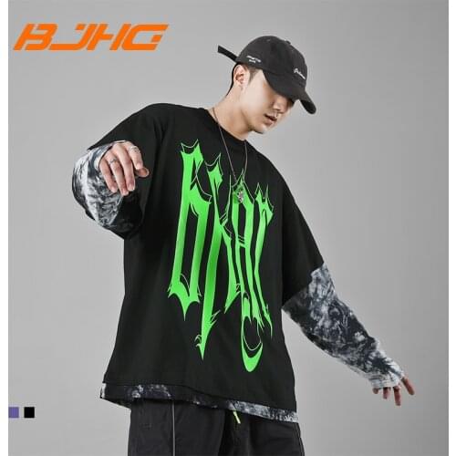 BJHG Men Fashion Loose Print Casual Pullover Hip Hop T-shirt