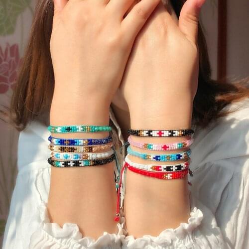 Boho Colourful Rainbow Seed Bead Bracelet , Size adjustable , Red Blue Green Yellow Black Brown Pink Purple , Bohemian Hippie