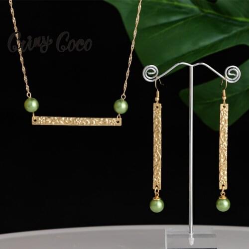 Cring Coco Hawaiian Necklace Jewelry Sets Polynesian Pink Purple Pearl Drop Earrings Necklaces Set Accessories 2021 for Women