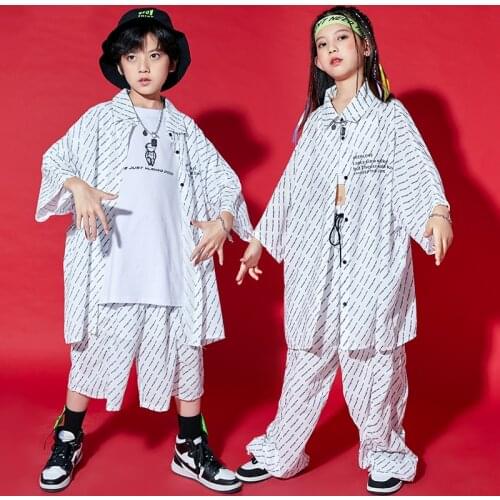 2021 Hip Hop Kids Clothes Girls Oversize White Shirts Pants Loose Street Dance Outfit Ballroom Dancing Costume Rave Wear BL6726