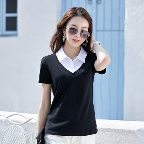GGRIGHT 2020 Spring Short Sleeve Fake two Polo Shirt Woman Summer Plus Size Casual Turn-down Collar Tops Female Button Camisa