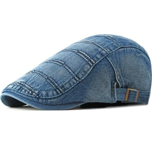 Spring Summer Solid Color Newsboy Caps Men Cotton Washed Denim Flat Peaked Cap Women Painter Beret Hats 31