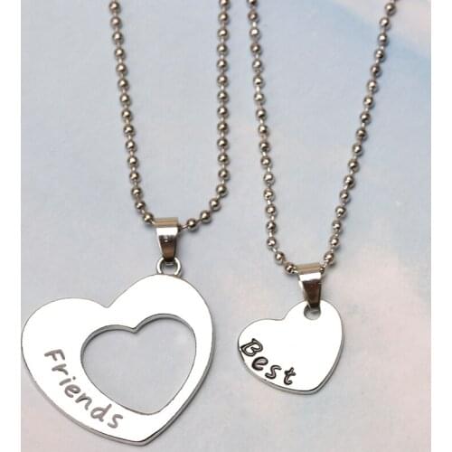2-piece Best Friend Pendant Love Heart Necklace Women Fashion Alloy Choker Men And Women Jewelry Christmas Gifts