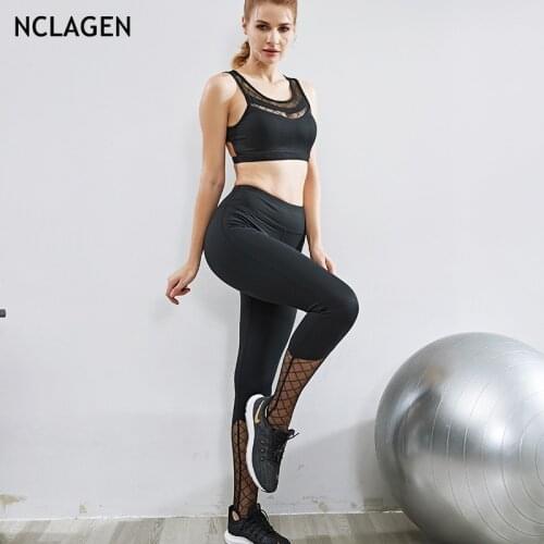 Summer Gym Yoga Set Women Tracksuit Sport Outfit Mesh Bra & Pants Workout Clothes Running Fitness Suit Sportwear NCLAGEN