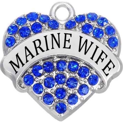 Metal Rhodium Plated Heart Names Marine Wife Charm Pendants US Military Wife Gifts Jewelry Accessories For Souvenirs DIY