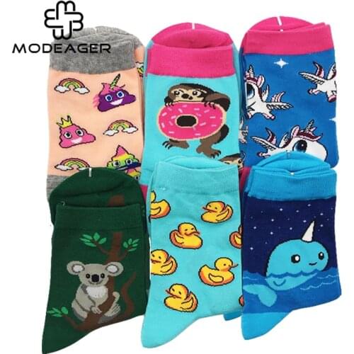 Modeager 85% Cotton Novelty Cool Socks Unicorn Koala Duck Funny Women Socks Christmas gift for Girls