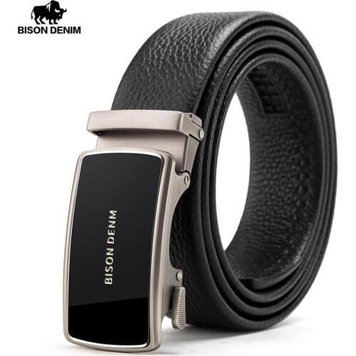 BISON DENIM Male Belt Genuine Leather Cow Men Belt Luxury Strap Automatic Buckle Belt for Men Top Quality Girdle Belts N71473