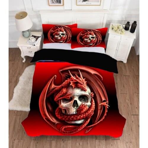 Red Scientisfictional Dragon Skeleton Duvet Cover Set Graffiti Bed Linen Set Horse Comforter Bedding Set Decor Bedroom Set