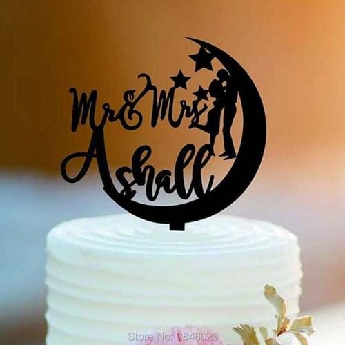 Personalized Couple on the Moon Wedding cake topper,glitter wedding cake topper,Rustic Cake Topper,Last name wedding cake topper
