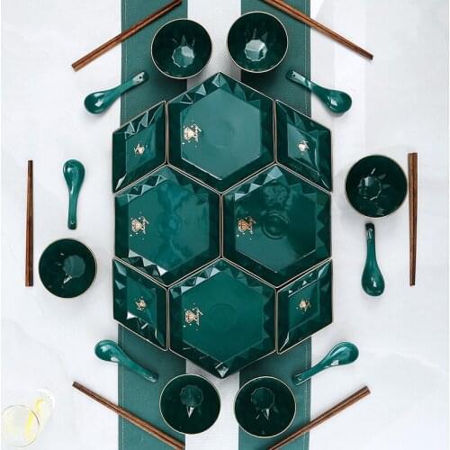 Tableware Luxury Plate Set Porcelain Dishes Dinner Serving Plates and Bowls Set Cutlery Tray Vaisselle Household Items EK50PS