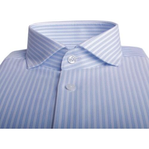 80s 2-ply Luxury Dress Shirt Custom 100% Cotton Blue Striped Business Shirts 80s Two-Ply Wrinkle Resistant Tailored Men Shirts