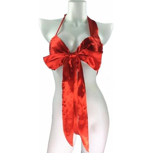 Sexy Red Women Lingerie Sleepwear Underwear Lingerie Pajamas Red Bow Bride Temptation Three-point Suit