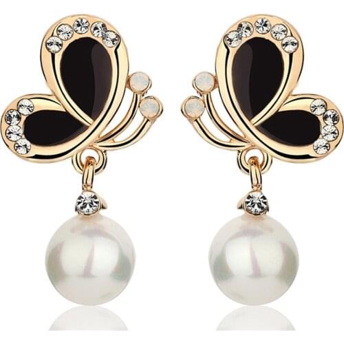 Pearl &AAA zircon diamond drop dangle earrings for women 18k gold color pendientes butterfly brincos fashion luxury jewelry gift