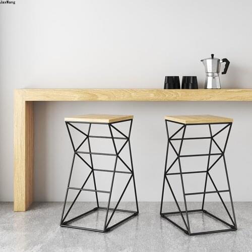 Nordic Loft Bar Chairs Industrial Bar Stool Iron Wrought Simple Modern Creative Restaurant Bar stool High Stool Solid Wood