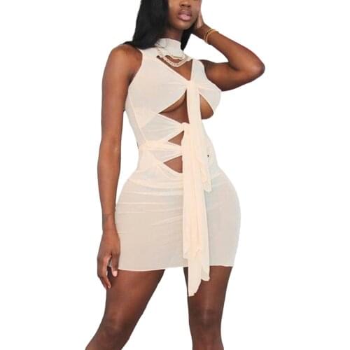 Vestido ahuecado para mujer, una pieza sin mangas con cuello simulado de color sólido de verano para damas, albaricoque claro