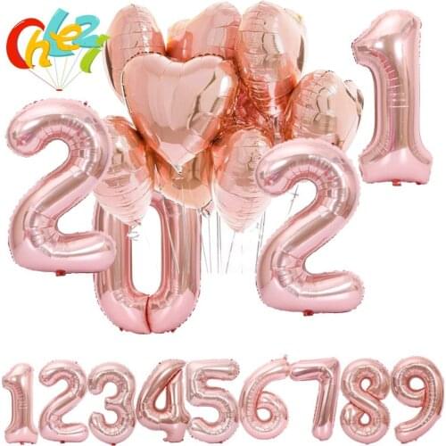 1PC 3 Sizes 16"/32"/40" Rose Gold Number Balloon Figures Foil Float Air Inflatable Ballons For Birthday Party Wedding Decoration