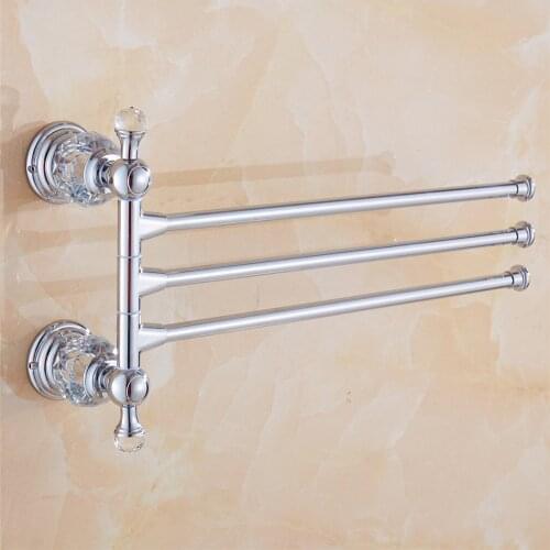 Leyden Metal&Crystal Chrome Movable Three Towel Bars Bathroom Kitchen Rotatable Towel Rack Holders Bathroom Accessories