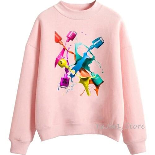 Rainbow design nail polish print women’s sweatshirts vogue pink hoodie woman moletom feminino streetwear sweat femme clothes