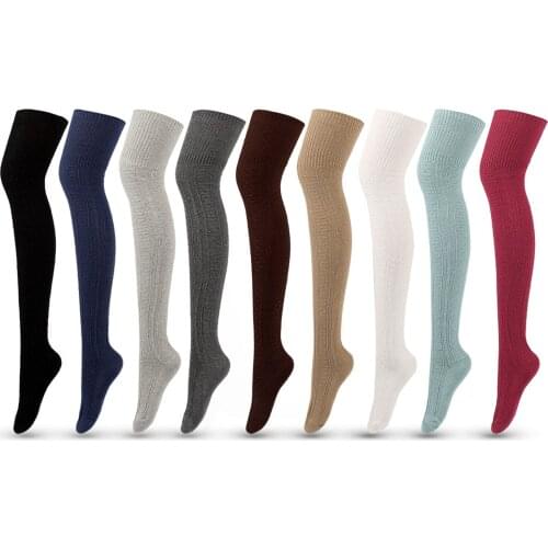 Female Knitted Stocking, Women’ s Solid Color Thigh High Socks Long Tube Socks for Spring Autum