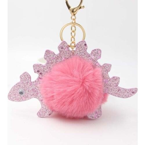 2020 Fashion Fluffy Puff Ball Lovely Cartoon Dinosaur Pompom Keychain Car Rabbit Key Chain Ring for Women HandBag Jewelry S208