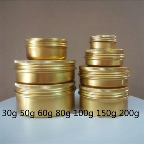 30pcs 30/50/60/80/100/150/200g Gold Empty Round Aluminum Box Metal Tin Cans Cosmetic Cream DIY Refillable Jar Tea Aluminum Pot