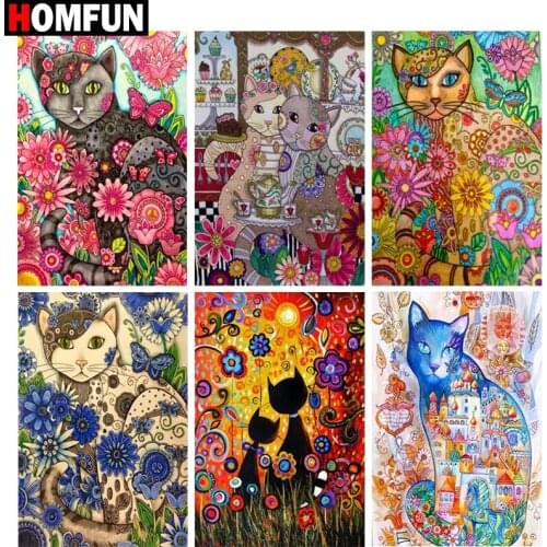 HOMFUN Full Square/Round Drill 5D DIY Diamond Painting "Flower & cat" Embroidery Cross Stitch 5D Home Decor Gift