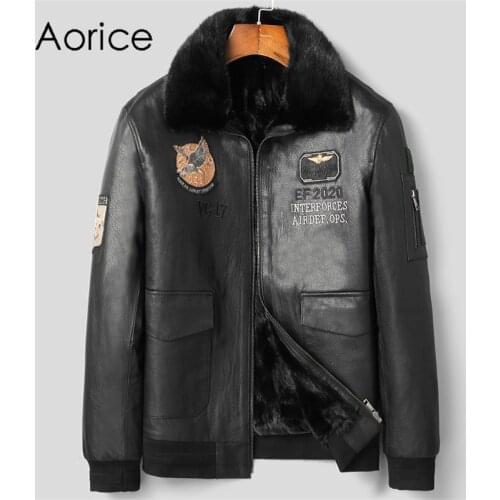 Aorice Men Genuine Sheep Skin Leather Jacket Wool Fur Liner Coat Male Brand New Winter Fur Parka Jackets Coats MT122