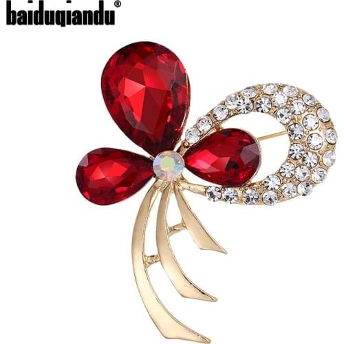 Baiduqiandu Women Red Crystal Bow Brooch Pins Wedding Jewelry Bijouterie Corsage 2021 New