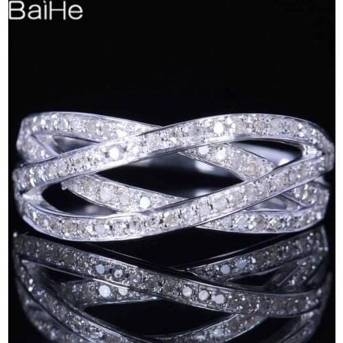 BAIHE Solid 14K White Gold 0.4CT H/SI Round Natural Diamonds Wedding Women Trendy Fine Jewelry Diamond Ring
