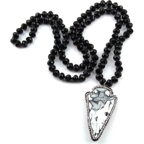 Free Shipping Fashion Bohemian Jewelry Crystal Glass Long Knotted Handmake Paved Arrowhead Pendant Necklaces For Women