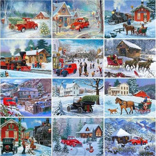Diamond Painting Christmas Winter snow scene Car 5D DIY Full Cross Stitch Diamond Embroidery Landscape Craft Kit Home Decor Gift