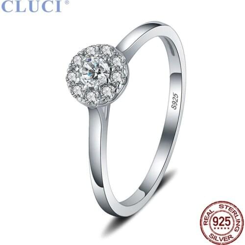 CLUCI Classic 925 Sterling Silver Zircon Women Wedding Engagement Ring Pave Setting Zircons Gift Ring Jewelry DR1025SB