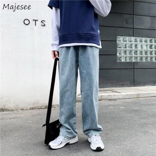 Jeans Men Solid Vintage Loose Straight Students Elastic Waist Denim Trousers All-match Chic Plus Size 3XL 4XL Streetwear Casual